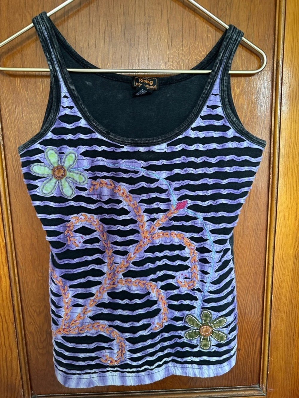 Bohemian Razor Cut Floral Design Whimsical Y2K Women’s Acid Wash Tank Top size M
